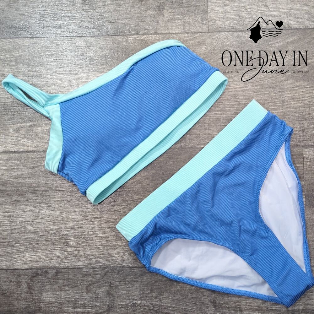 Aleumdr One Shoulder Ribbed Bikini Swimsuit Size S - Picture 1 of 4